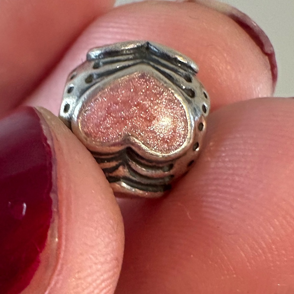 Pandora Sterling Silver Pink Rose Enamel Heart Bead | Love Charm - Picture 4 of 6